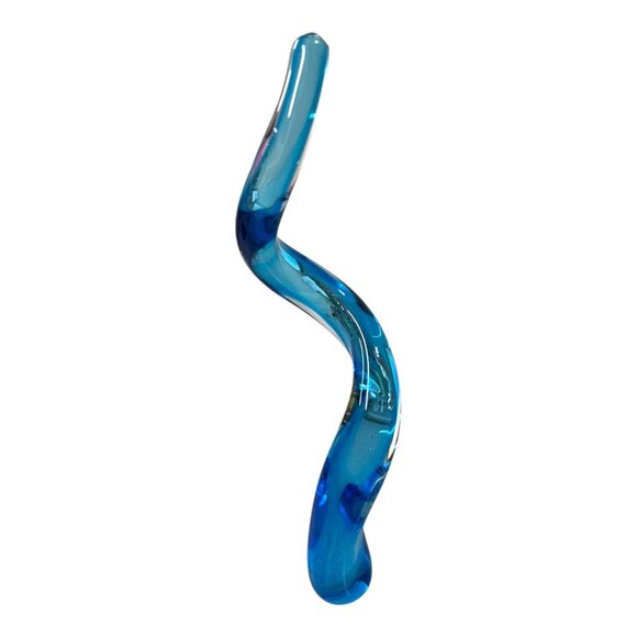 Art Blue Glass Wave Twisted Cone Sculpture Modern Art Decor Curved Abstract MCM - Picture 1 of 9